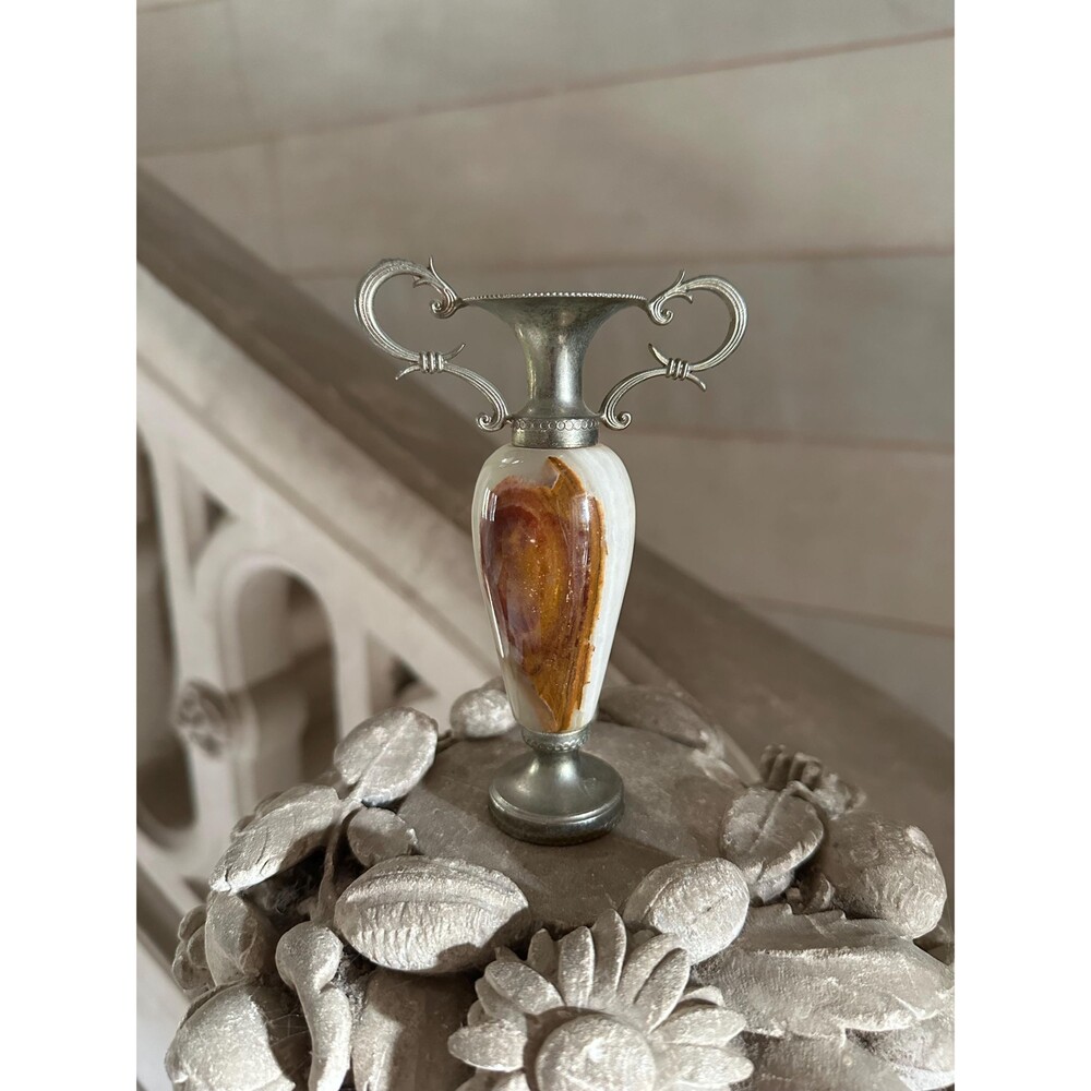 Vintage Amphora Mini Vase in Cream/Brown/Beige Onyx from the Loire Valley